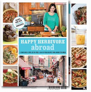 A Travelogue and Over 135 Fat-Free and Low-Fat Vegan Recipes from Around the World Photo of book cover Happy Herbivore Abroad