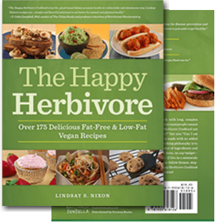 Low-Fat Vegan comfort food Photo of the book cover The Happy Herbivore Cookbook.